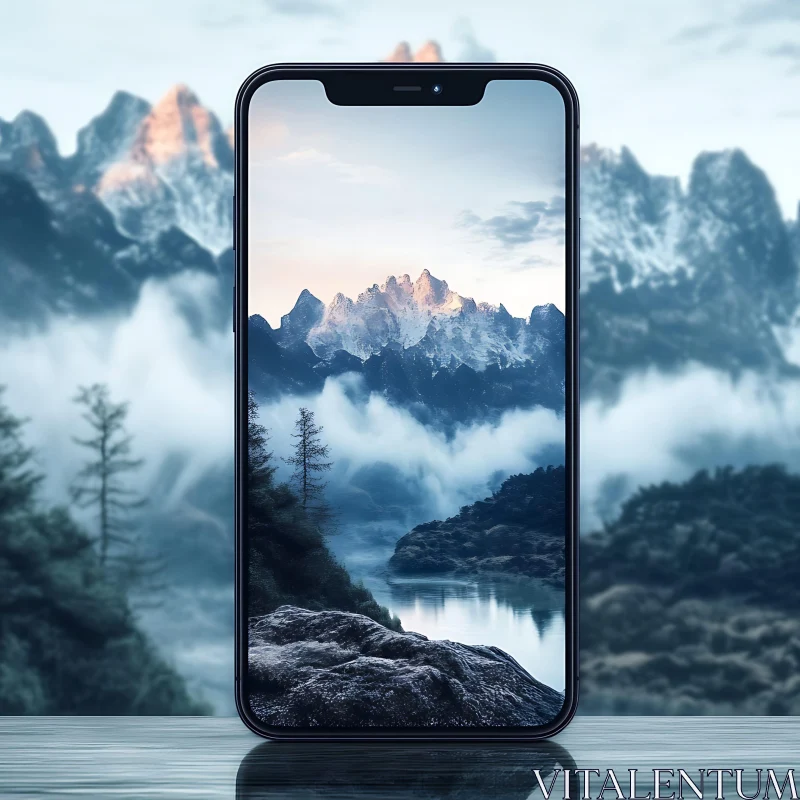 Mobile Display Mountain Landscape AI Image