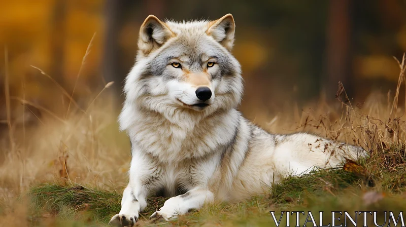 AI ART Wolf Resting in Grassy Field