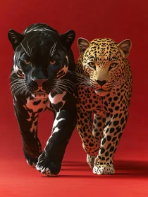 Two Big Cats on Red Background