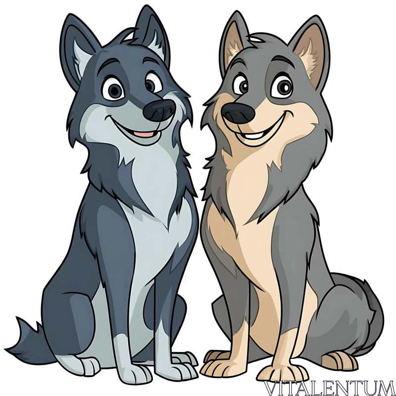 AI ART Two Cartoon Wolves Smiling Together