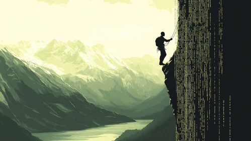 Mountain Climber with Data Stream Cliff