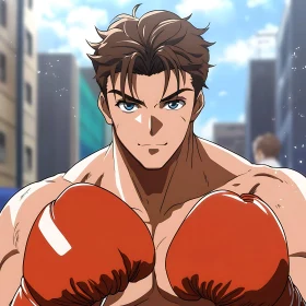 Determined Anime Boxer in Cityscape