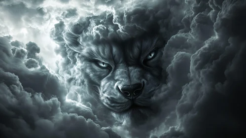 Monochromatic Lion in Cloudscape