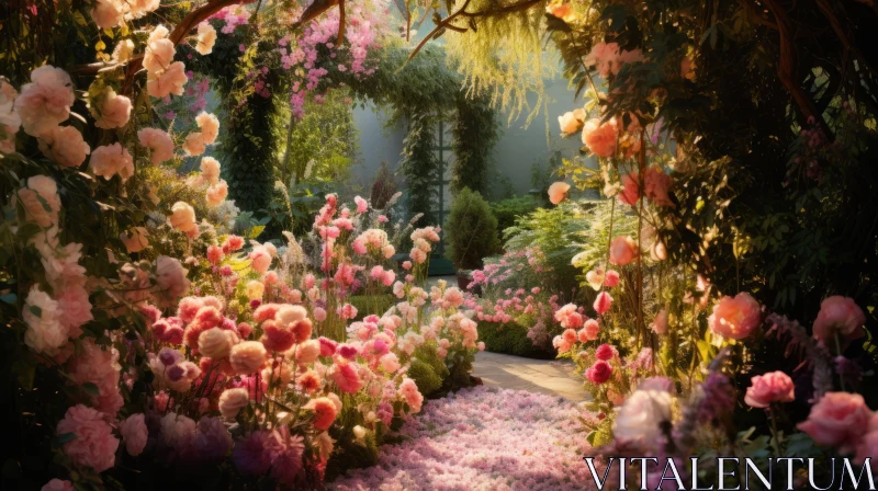 Enchanting Floral Pathway: A Journey through an Artistic Garden AI Image