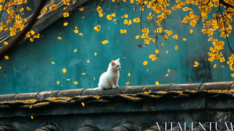 AI ART Tranquil Scene of Cat with Autumn Foliage