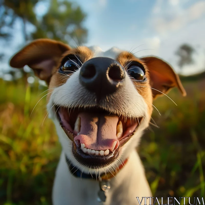 AI ART Happy Dog Close-Up in a Green Field