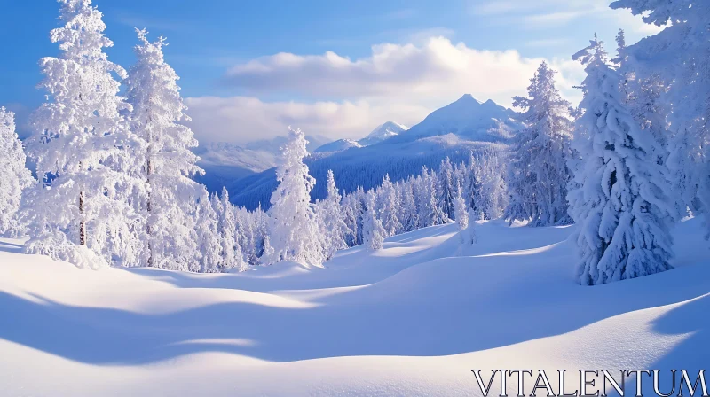 Snowy Mountain Scene with Sunlight AI Image