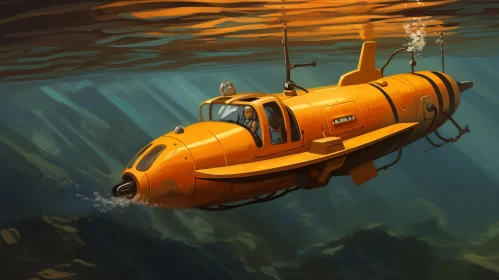 Submarine Underwater: Traditional Oil Painting Inspired Art