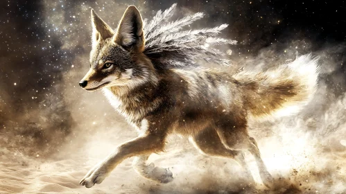 Running Fox with Feathers Illustration