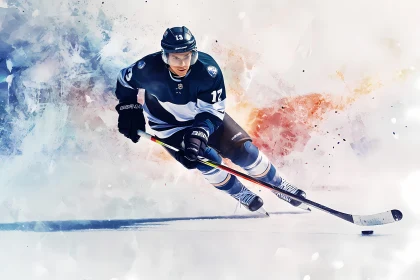 Energetic Hockey Player in Artful Ice Scene