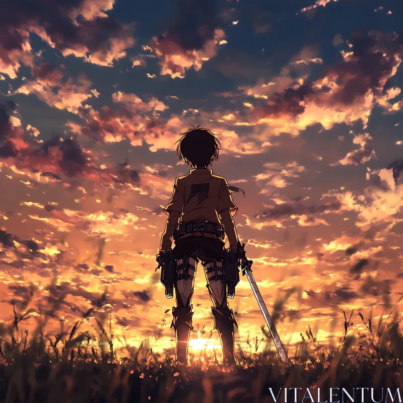 Sunset Silhouette with Anime Hero AI Image