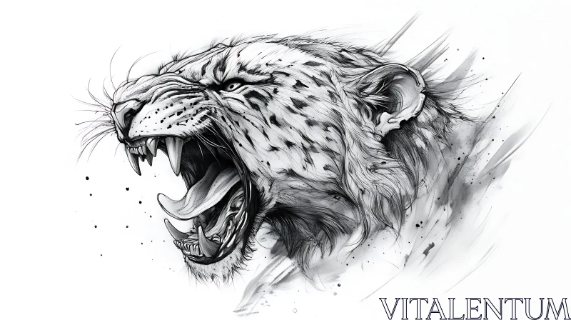 Angry Leopard Head Black and White AI Image