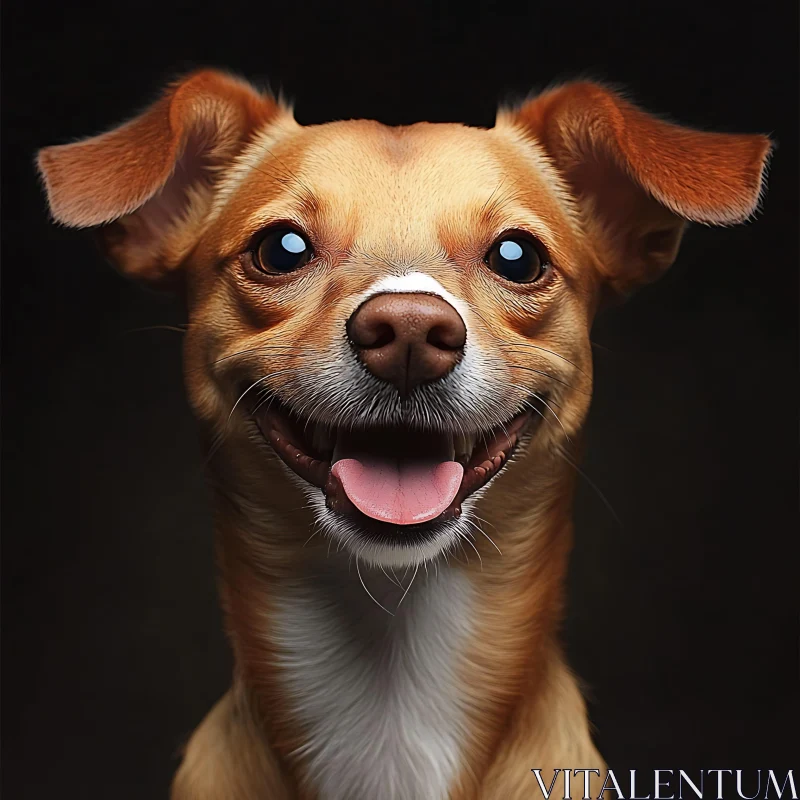 Joyful Brown Dog with White Patches on Dark Background AI Image