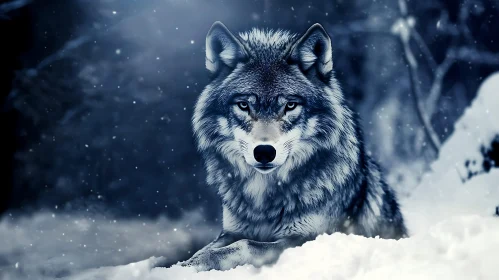 Winter Wolf Portrait in Snowy Ambiance