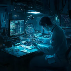 Hacker Working in Dark Room