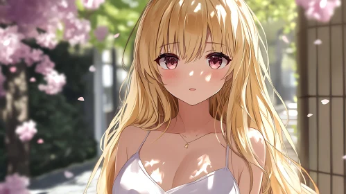 Blonde-Haired Anime Girl in a Spring Setting