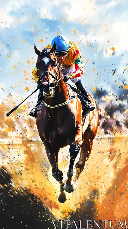 Thrilling Horse Racing Scene with Jockey AI Image