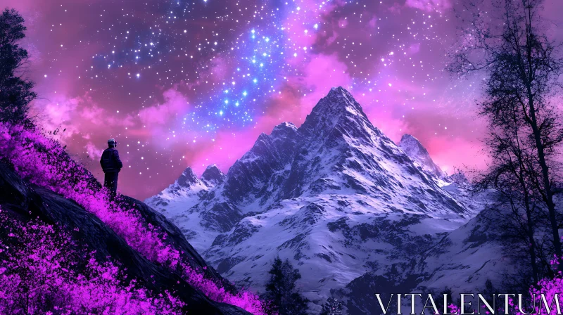 Night Mountain Landscape with Stars AI Image