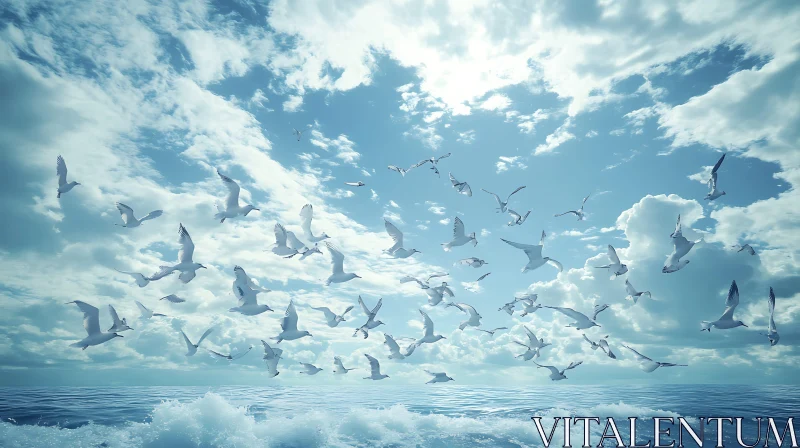 AI ART Birds Flying Above the Sea