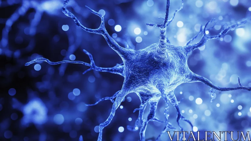 AI ART Blue Neuron Cell with Bokeh Background