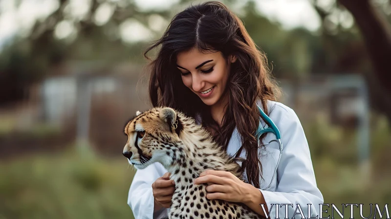 Gentle Moment: Vet and Cheetah AI Image