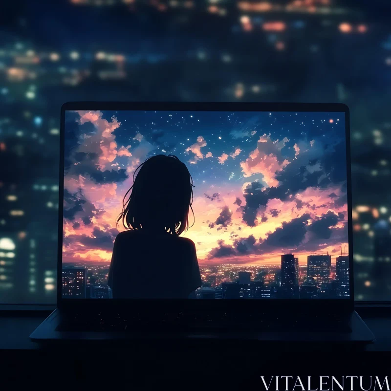 Silhouette in Front of Anime Sunset AI Image