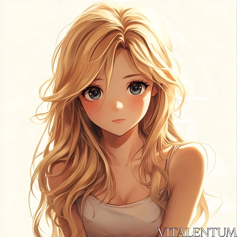 Charming Anime Girl with Flowing Blonde Hair AI Image