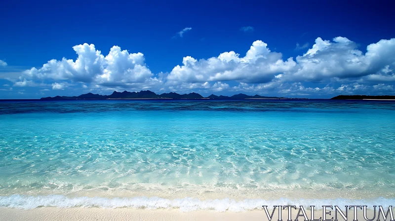 Seascape of Turquoise Waters and White Clouds AI Image