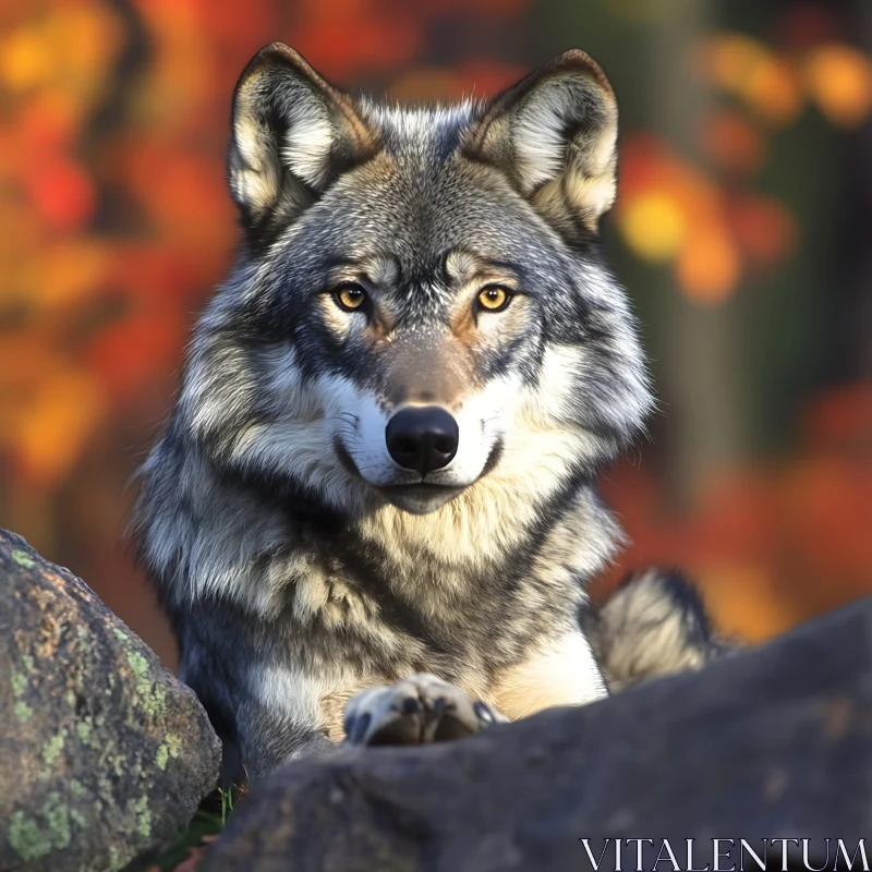 Grey Wolf in the Fall Forest AI Image