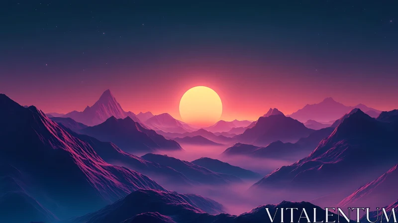 Pink Sunset Over Mountain Ridges AI Image