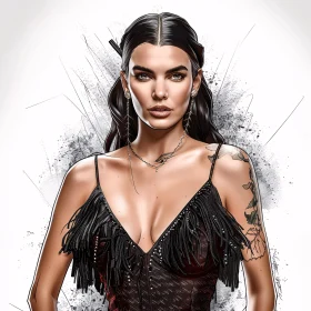 Stylish Kendall Jenner in Black Dress Illustration