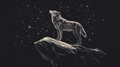 Monochrome Wolf under Night Stars