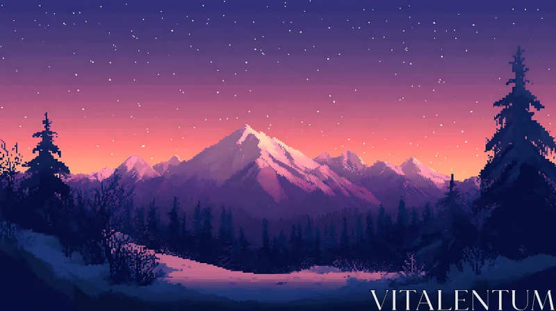 Starry Night Pixel Mountain Landscape AI Image