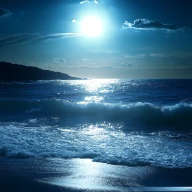 Night Seascape with Moon Reflection