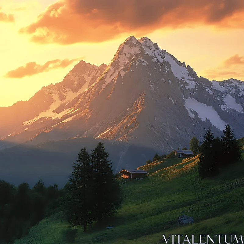 Alpine Glow: A Mountain Vista AI Image