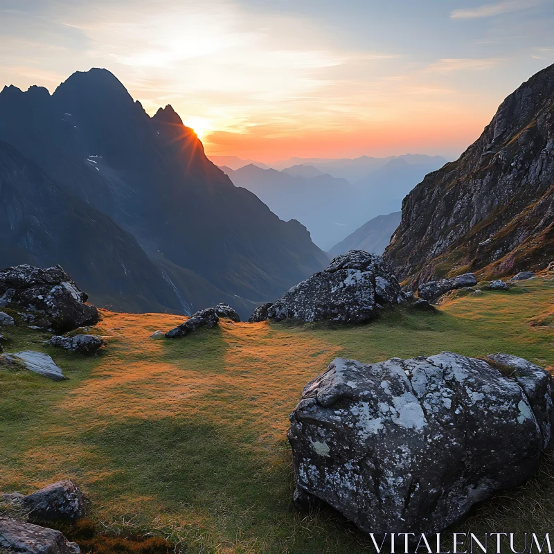 Sunset Over Mountain Peaks AI Image