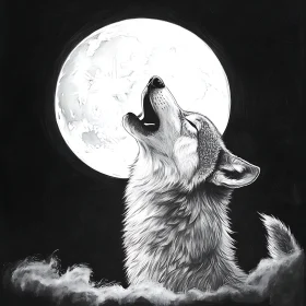 Monochrome Wolf and Moon Art