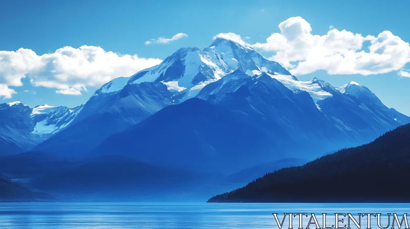 Snowy Peaks Reflected in Calm Waters AI Image