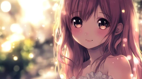 Smiling Anime Girl with Sunlight and Bokeh