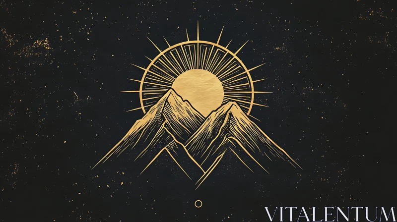 Minimalist Mountain Sun Graphic AI Image