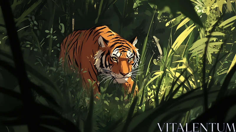 Bengal Tiger Among Greenery AI Image