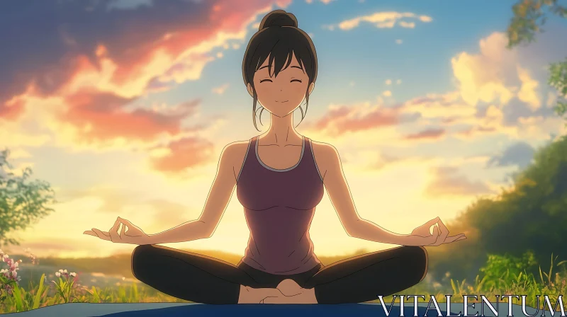 Peaceful Outdoor Yoga Scene in Anime Style AI Image