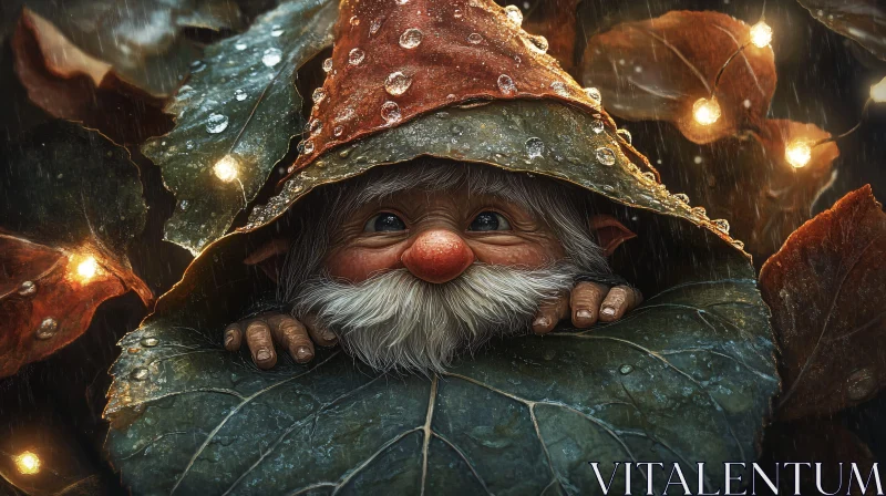 Gnome in Leafy Shelter AI Image