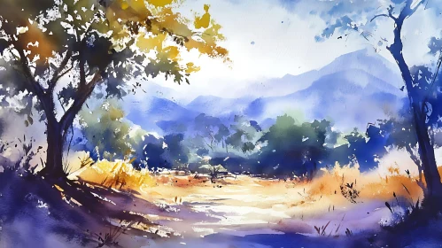 Peaceful Mountain Vista Watercolor