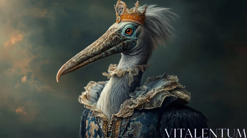 Noble Bird with Crown and Costume Art AI Image