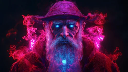 Enigmatic Wizard in Neon Hues