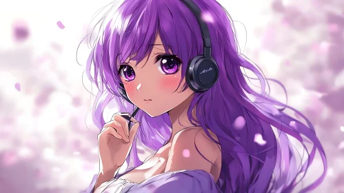 Purple-Haired Anime Girl with Headphones