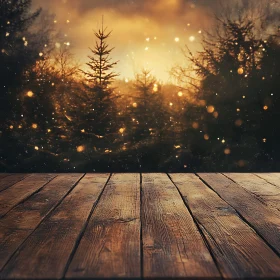 Illuminated Forest with Wooden Floor