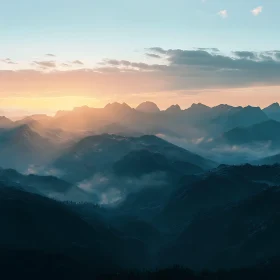 Mountain Range at Dawn with Mist