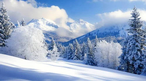 Winter Landscape with Snow-Covered Trees